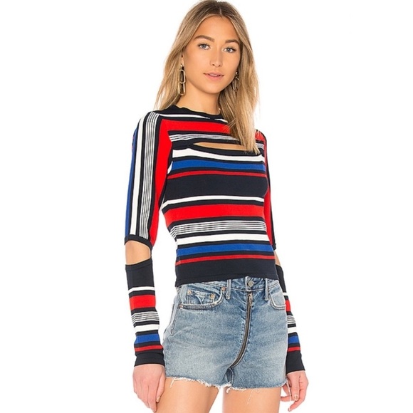 Tommy Hilfiger x Gigi Hadid Striped Cut-Out Knit Pullover Sweater Blue Small - Picture 10 of 10